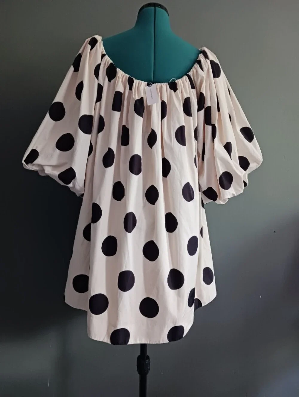 Anthropology Mare Mare Off-Shoulder Polka Dot Puff Sleeve Dress XL - Picture 5 of 12